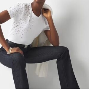 White House Black Market Embellished Crewneck Tee T shirts size M medium New